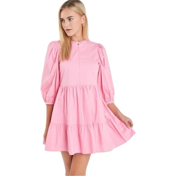English Factory Front Zip 3/4 Sleeve Mini Dress Size M In Bubble Gum Pink - Picture 5 of 12